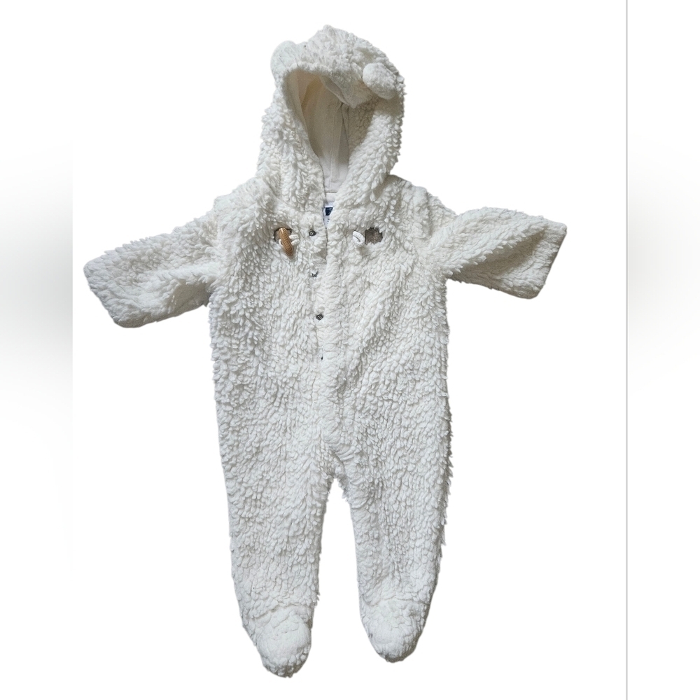 Janie and Jack Faux Fur Bear Ears Hooded One Piece Footed Suit Baby 0-3 months